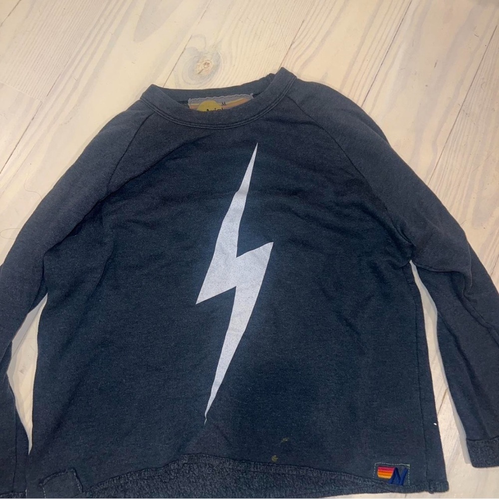 Aviator Nation Black Sweatshirt with White Lightning Bolt